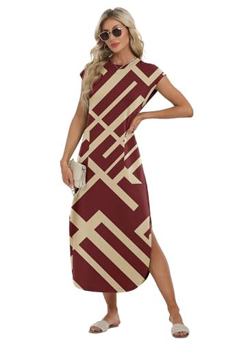 Image of HiMONE Beach Vacation Dresses for Women 2025 Sundress Cap Sleeves Casual Maxi Beach Dress with Pockets XS-2XL