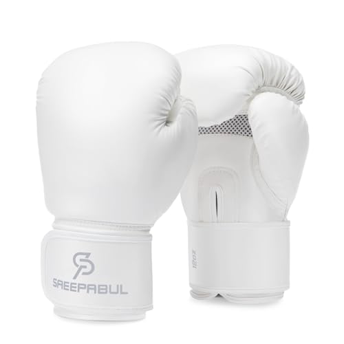 SAEEPABUL S200 Boxing Gloves for Men and Women Suitable for Boxing Kickboxing Mixed Martial Arts Maui Thai MMA Heavy Bag Fighting Training White 10oz