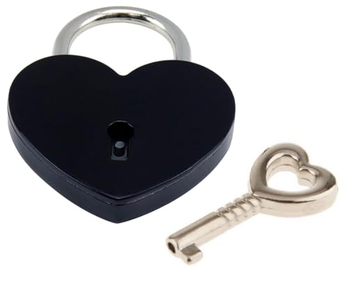 Image of 1 pcs Metal Heart Shaped Polished Padlock with Skeleton Key Replacement Handbag Bag Wedding Bow Lock Jewelry Box Storage Box Lock Diary Book (Black-1 pcs)
