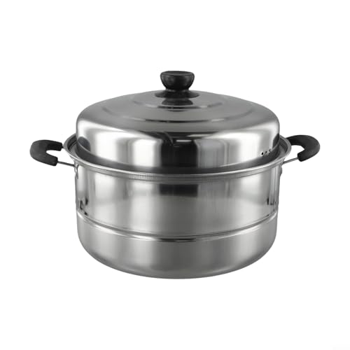 Vaporizador de doble capa de acero inoxidable compatible con todos los tipos de estufas, fácil de limpiar y preparar comidas (28 cm)