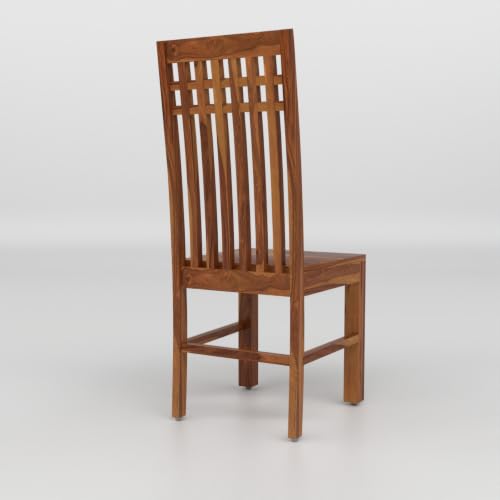 Image of Solid Sheesham Wood Dining Chair Set of 4 | Premium Wooden Dining Chairs | Elegant Vertical Slatted High Backrest | Heavy Duty Dining Table Chairs for Home, Kitchen & Dining Room
