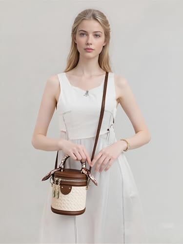 Woven Crossbody Bags for Women Weave Bucket Cylinder Purses Small Shoulder Vegan Leather Mini Top Handle Handbag4