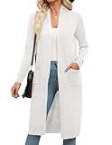 Zeagoo Women's Long Sleeeve Cardigan Sweaters Lightweight Basic Summer Sweater Open Front Casual Knit Duster Cardigans with Pockets White