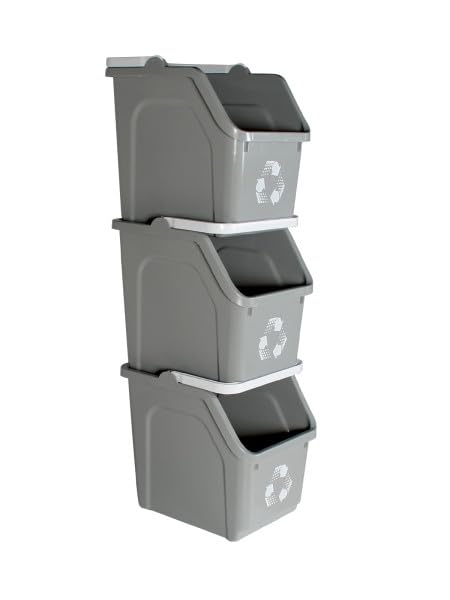 Sturdy Essentials 6 Gallon Stackable Recycling Bins for Homes, Garages, Offices Made of 100% Recycled Plastic - (Grey, 20 Pack)