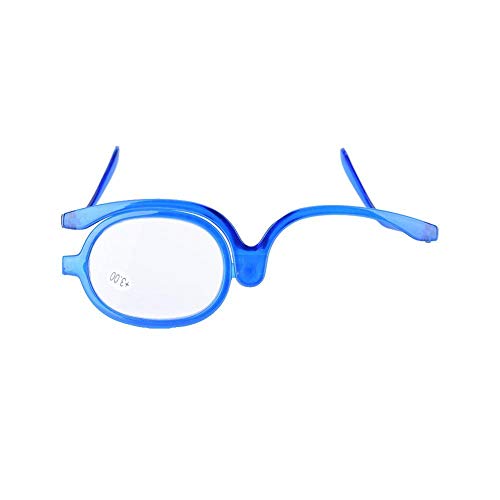 Single Lens Rotating Makeup Glasses, 3 colors Multiple Farsightedness Degree Magnify Makeup Glasses, Women Makeup Tool(300 + Blue)