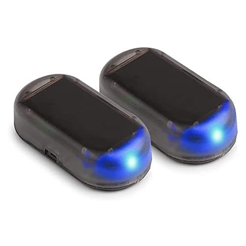 Car Solar Power Simulated Dummy Alarm Warning Anti-Theft Led Flashing Security Light Fake Lamp((2Blue) #TOP9