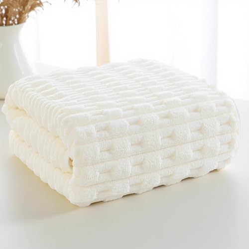 【YECCNA】バスタオル ループ付き 140cm×70cm おしゃれ 大判 抗菌防臭 高吸水性 速乾 柔らかく 厚手 軽量 毛羽落ちしない 耐久性優れ (ホワイトずらしチェック柄, 1枚セット)