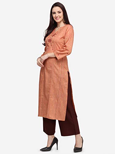 Image of EthnicJunction Women's Cotton Blend Thread Embroidered Straight Kurti