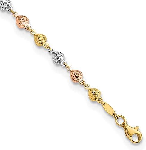 Auriga Fine Jewelry 14k Tri-color Gold Polished Diamond-Cut Hearts Bracelet 7.5' Gift for Women