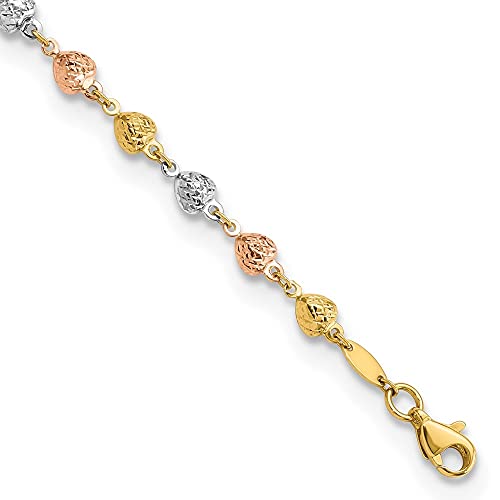 Auriga Fine Jewelry 14K Tri-Color Gold Polished Diamond-Cut Hearts Bracelet 7.5' Gift For Women #TOP22