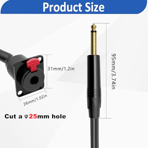 Cable de Audio 6.35mm Macho a Panel Hembra 1m miniatura 6