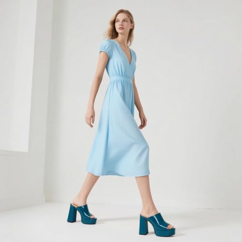 Image of Women Square Open Toe Platform Chunky Heel Slide Sandals | Slip On High Heel Dress Sandals, Elegant Formal Footwear For Wedding Club Evening Party Events