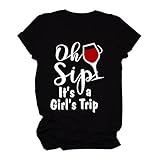 Pullover Damen Frauen Casual Letter Printing Shirts Rundhals Kurzarm T-Shirt Tops Tunika Bluse Netzoberteil Schwarz