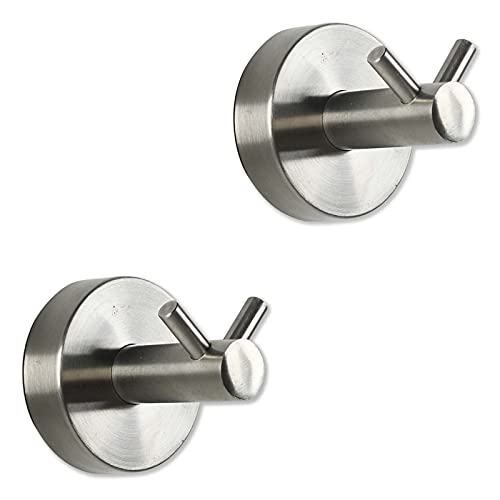 SOSmart24 JUST SILVER Handtuchhaken doppelt ohne Bohren aus Edelstahl 2er Set Haken - Silber matt gebürstet - Klebeset - Handtuchhalter Wandhaken Klebehaken Bad WC Badezimmer Aufhänger Kleiderhaken Cover