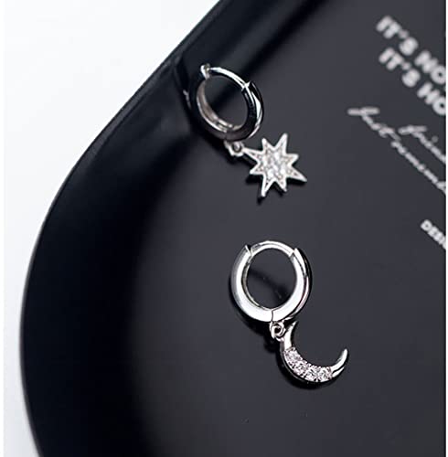 Reffeer Solid 925 Sterling Silver CZ Star Moon Drop Hoop Earrings for Women Teens Crystal Moon Star Hoop Earrings Dangle4