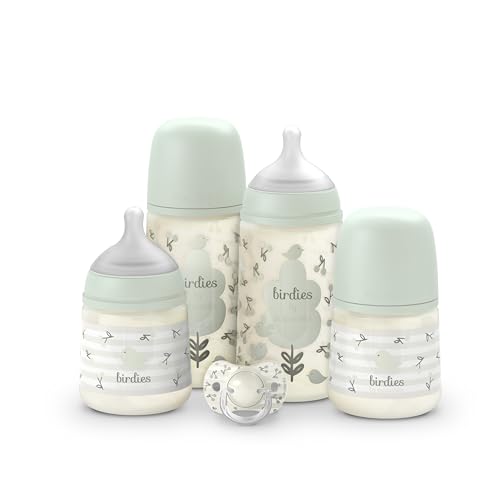 Suavinex, Set Biberons Nouveau-né, Coffret Cadeau avec : 2 x 270 ml Débit Moyen + 2 x 150 ml Débit Lent + Sucette de 0 à 6 Mois, Tétines Symétriques SX...