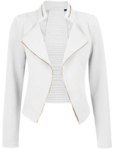 Michel Womens Casual Zip Up Blazer Slim Fit Crop Jacket Large