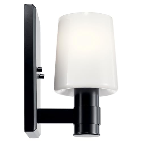 Image of Kichler Adani 1-Light Wall Sconce, Modern Light with Opal Glass in Black, for Bathroom, Powder Room, Kitchen, Bedroom, or Hallway (8.5 inch x 5 inch), 55174BK