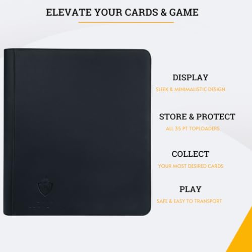 Image of Card Guardian - Toploader 9 Pocket Premium Binder with Zipper for 360 Cards - Side Loaded Pockets - Compatible with Sports and Trading Cards TCG (Black)