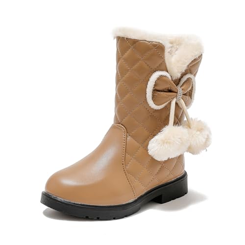 Girls Fuzzy Warm Winter Short Boots with Furry Faux Fur Lining Bootie Shoes Toddler Kids Girls Snow Boots with Bow