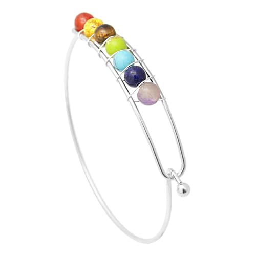Yoga Colorful Chakra Stone Bracelet Alloy Wire Around Cuff Bracelet