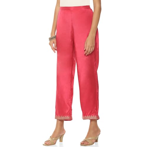 Image of Rangriti Pink Viscose Straight Palazzo for Women