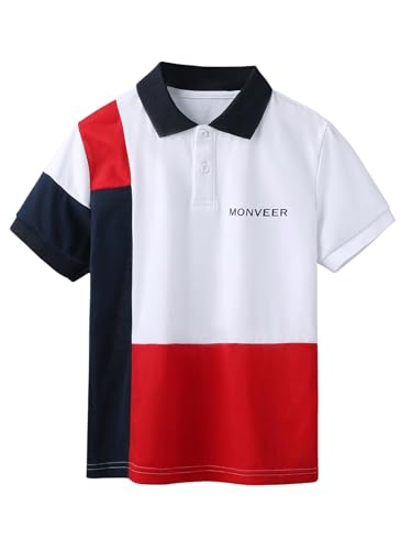 Boy's Graphic Color Block Tennis Shirt Collared Button Short Sleeve Summer T Shirts Top