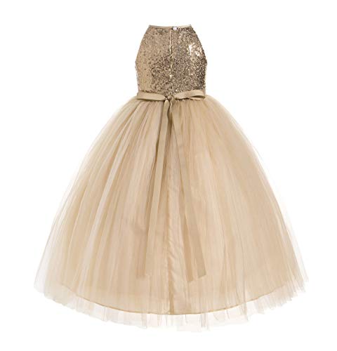 Sequin Halter Junior Flower Girl Dress Ceremonial Gown Communion Baptism 2022