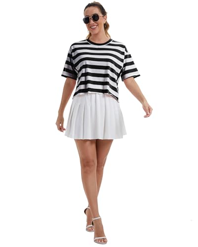 Image of HUGOOME Womens Oversized Workout Crop Top Casual Short Sleeve Boxy Roll Hem | Basic Half Split Sleeve Drop Shoulder Loose Yoga Running Gym Tee Cropped T-shirt Solid Trendy Relaxed Daily Tee
