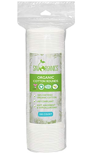 Cotton Rounds Organic by Sky Organics (100 ct.), Fragrance & Chlorine-Free Cotton Pads, 100% Biodegradable Ultra Absorbent Cotton Pads, Cruelty-Free Natural Make Up Removal & Personal Care