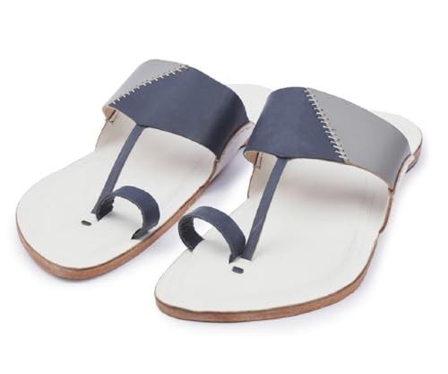 Image of KORAKARI Mens Kolhapuri Chappal, Handcrafted Sandal, Smooth and Comfortable Flip Flops Slipper Anti Slip Design Genuine Leather Traditional Footwear.