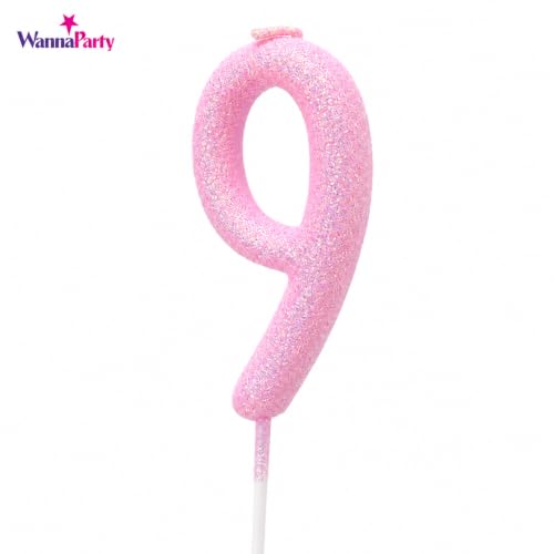 Image of Wanna Party Glitter Designer Pink Number 9 Birthday Candle, Numerical Cake Candle for 9th Birthday, Cake Cutting, Party Decoration & Celebration Supplies - 1PC