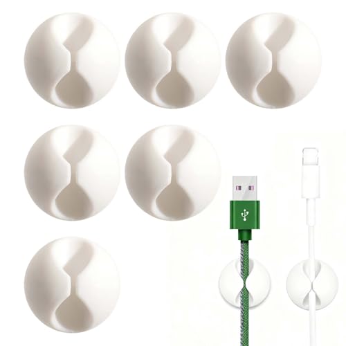 6-Pack Self-Adhesive Cable Clips,cable holder,cable tidy clips– Universal Cord Organizer for Desk, USB, Charger, TV & Laptop Cables – White