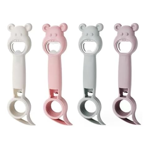 QPOIBSD 4 in 1 Multi Function Can Opener Bottle,Multi Kitchen Tool for Jelly Jars,Wine, Beer and other,Bottle Opener to Protect the Nail Use for Children,Elderly and Arthritis Sufferers (4Pcs) Cover