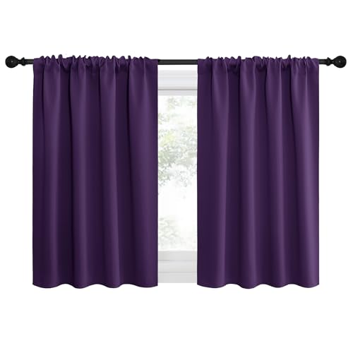 NICETOWN 2 Panels Blackout Curtains, Rod Pocket Thermal Insulated Drapes for Kitchen, Heavy Duty Small Window Treatment for Dorm Room, Studio Apartment, Basement (Royal Purple, W42 x L30)