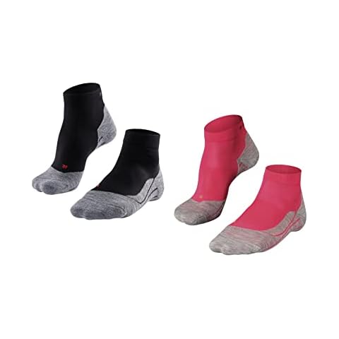 FALKE Women's RU4 Endurance Short 2-Pack Running Socks Cotton Vegan Black Pink White Ladies Ankle Length Thin Lightweight Padded Cushioned Sole Breathable Quick Dry Anti-Blister Multipack 2 Pairs Cover