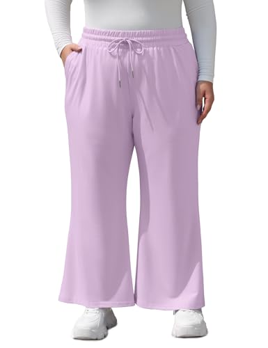 FOREYOND Plus Size Women's High Waisted Drawstring Waist Wide Leg Sweatpants with Pockets