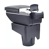 Großes Staufach Armlehne Auto Mittelarmlehne Mittelkonsole Organizer Schwarz Leder Konsole Aufbewahrungsbox Armlehnenbox Ablagefach 3D Drehbar Schiebeverdeck Getrankehalter Aschenbecher Kompatibel mit VW