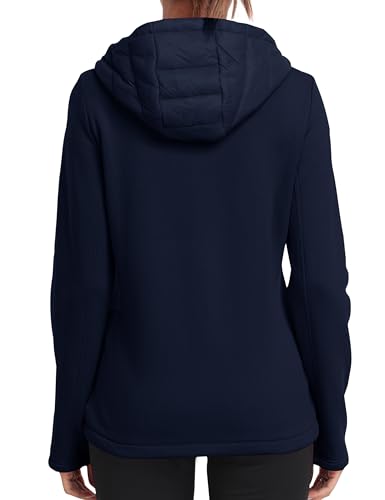 Image of MoFiz Womens Fleece Lined Softshell Jacket Hooded Lightweight Insulated Puffer Hybrid Down Jacket Full Zip Running Coat