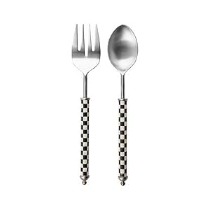 MACKENZIE-CHILDS Courtly Check Supper Club Salad Serving Set, Stainless-Steel Fork and Spoon for Serving Salad