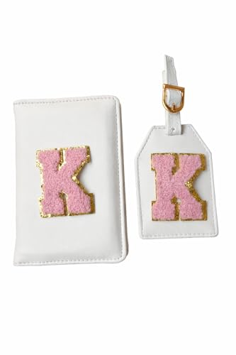 Image of Passport Cover & Bag Tag Combo | Personalized Initial Alphabet Custom A-Z Name Initial | Fits Standard Passports | Travel GiftIdeal Travel Gift for Women, Girls & Couples (White)