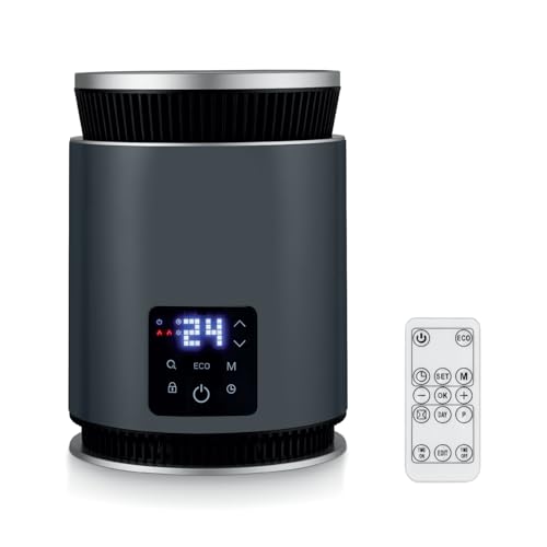 BLACK+DECKER BXSH37034GB 1.8kW Ceramic Desk Heater with 2 Heat settings, 360° Rapid Heating, 24 Hour Timer Remote Control, Grey