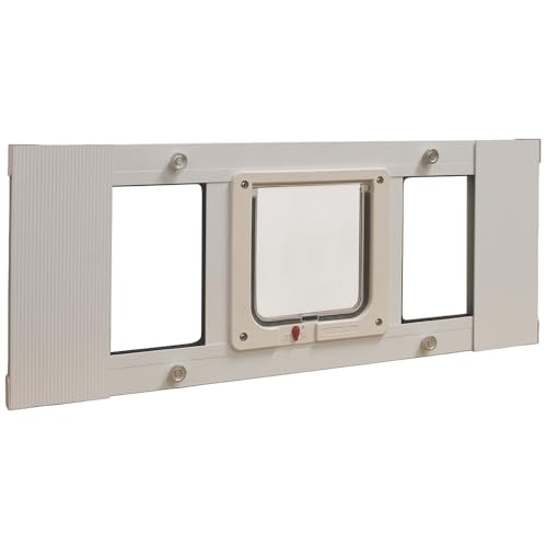 Ideal Pet Products Aluminum Sash Window Pet Door, Adjustable Width 27" to 32", Cat Flap, 6.25" x 6.25" Flap Size, White