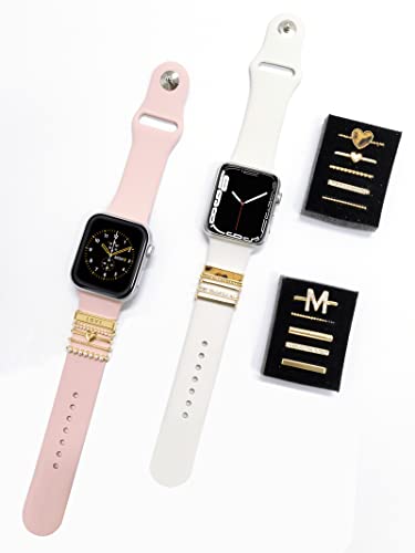 Image of 5Pcs Charms for Apple Watch band 41mm 45mm 40mm 44mm 38mm 42mm 46mm 49mm Women,Diamond+Metal Jewelry Decorative Ring For iWatch series 11 10 9 8 7 6 5 4 se 3 /2,Galaxy watch 7 /6 /5 /4,Strap Accessories