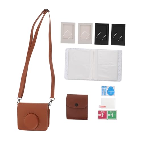 ROMISBABA Estuche para Cámara Mini PU con Protector de Pantalla de Vidrio Correa Ajustable para Hombro y Álbum de Fotos Compatible con Instax Mini Marrón
