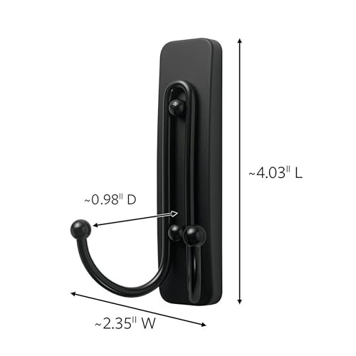 Command Large Matte Black Double Hooks, 2 Hooks and 2 Strips, Damage Free Hanging Wall Hooks with Adhesive Strips, No Tools Coat Hooks for Hanging Home Decor, Holds up to 4 lb