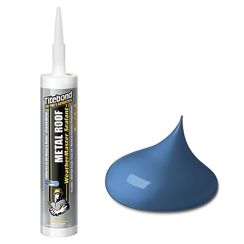 Image of Titebond WeatherMaster Metal Roof Sealant, Blue - Premium Polymer Caulk for Aluminum, Copper, Galvanized Steel & Coated Metals, UV-Resistant - 62211, 9.5 Oz. Cartridge