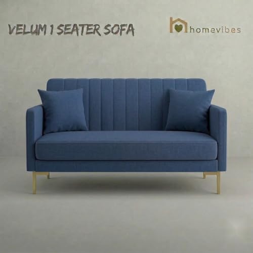 Image of Velum 3 Seater Sofa for Living Room & Office | Premium Fabric Upholstery | Solid Wood Frame | Comfortable Seating | 3 Years Warranty (Blue, 2 Seater Sofa)