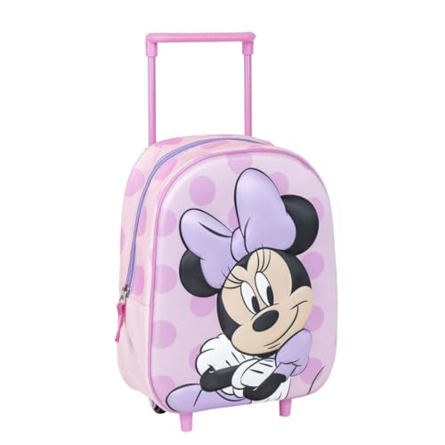 mybagstory - Mochila Trolley infantil Minnie Mouse 3D | Equipaje con ruedas Disney Oficial | Ideal para guarderías y viajes | Dimensiones 31x25x10 cm | Asa extensible y tirantes ajustables