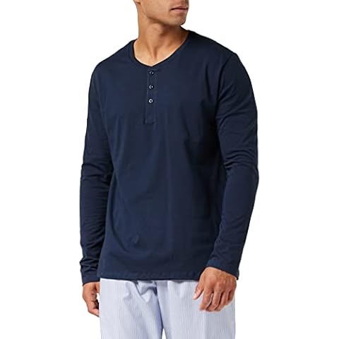 Schiesser Herren Mix & Relax Langarmshirt Knopfleiste Schlafanzugoberteil, Blau (Dunkelblau 803), 52 Cover